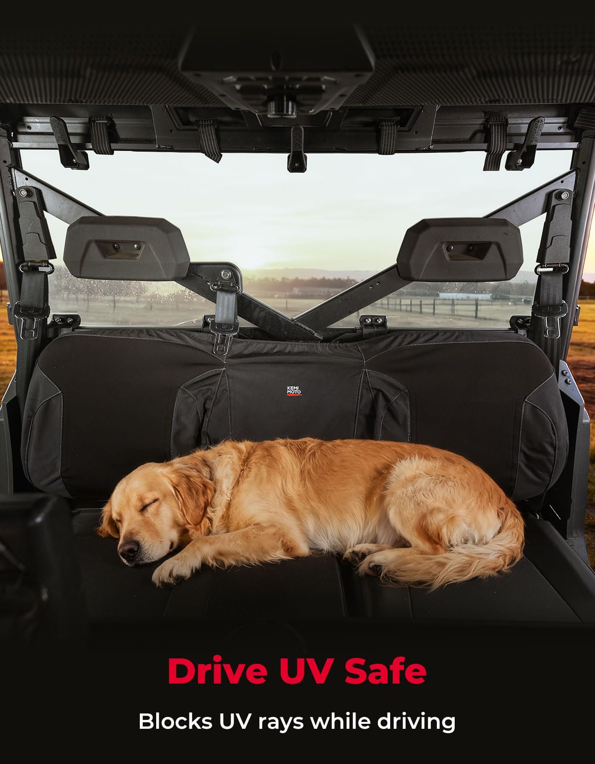 KEMIMOTO rear window installed on Polaris Ranger demonstrates quick, tool-free mounting.