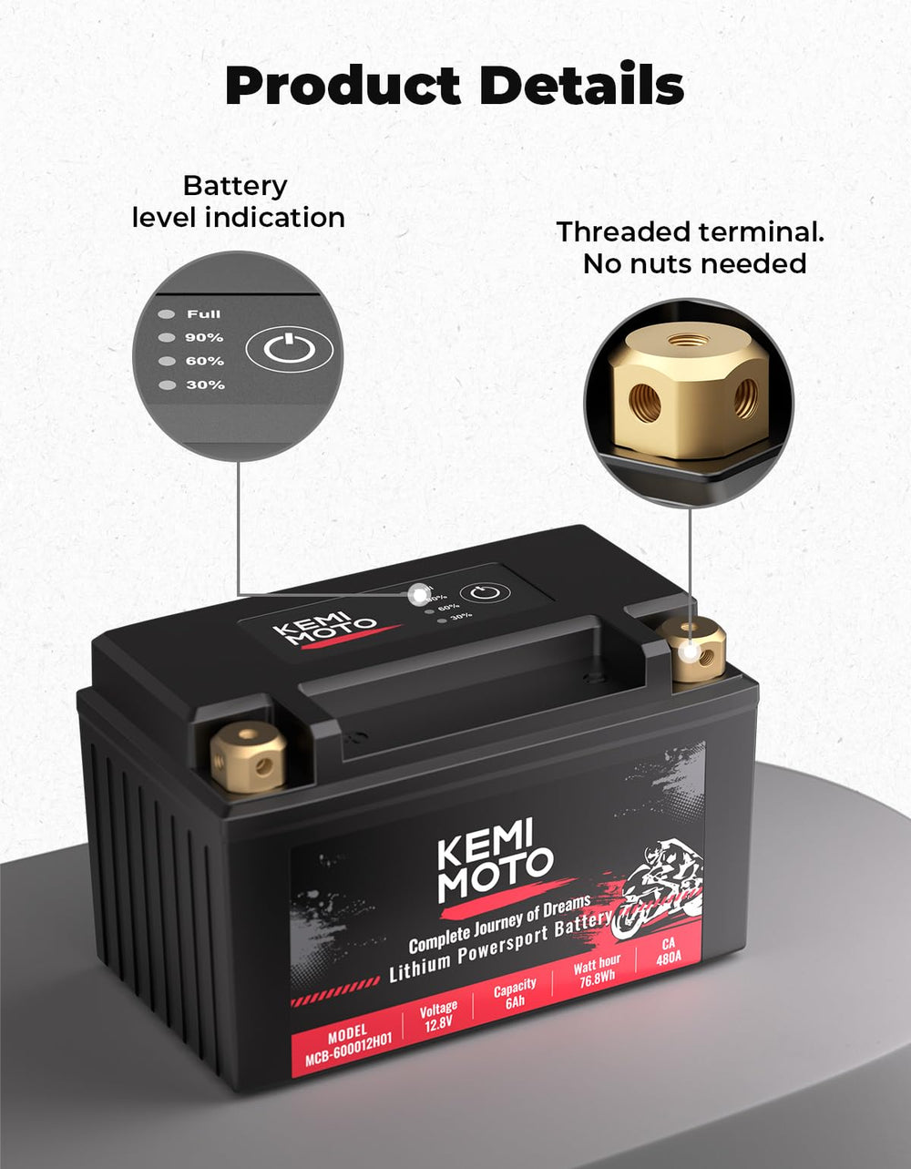 KEMIMOTO LiFePO4 12V 6Ah lighter and longer-lasting performance