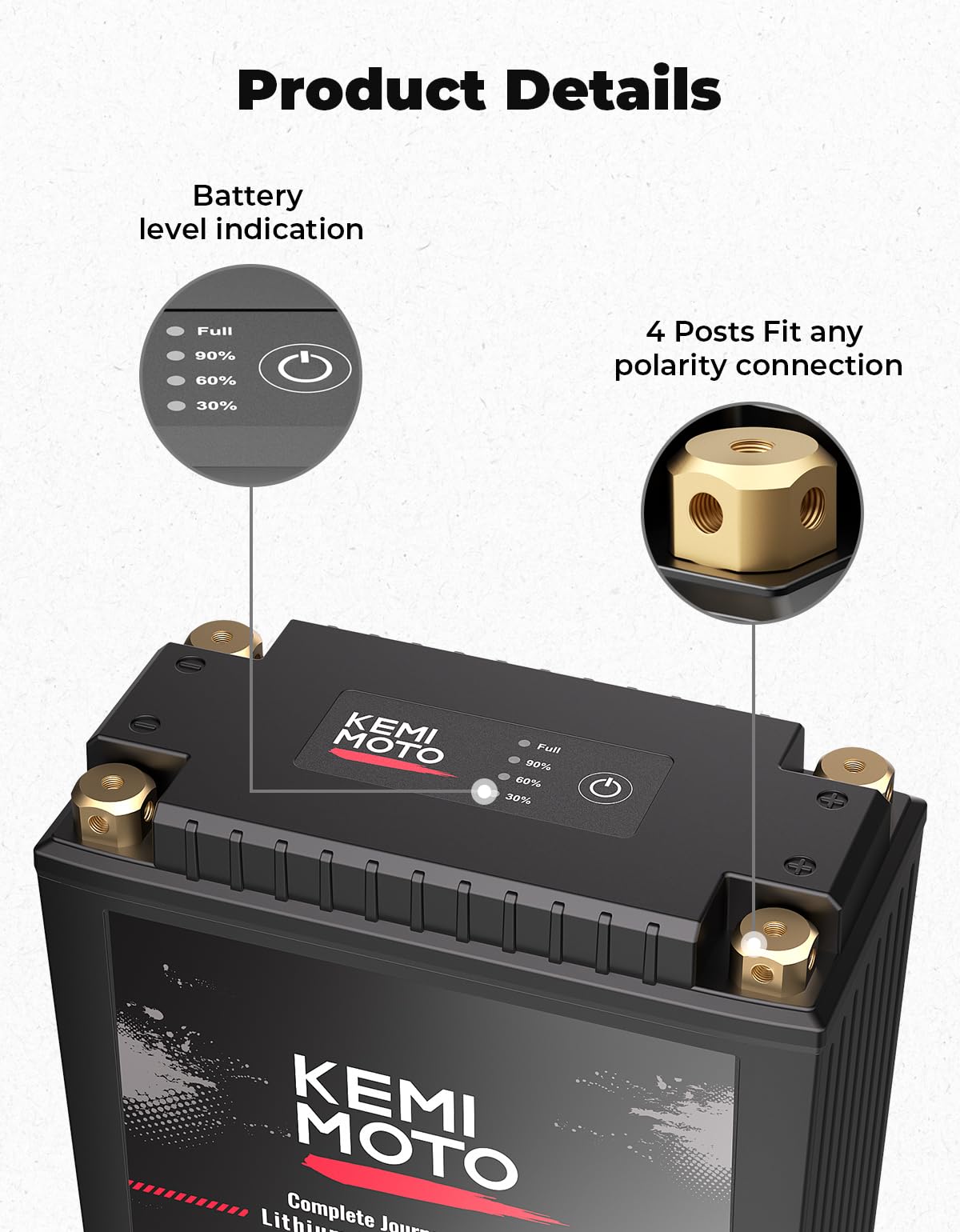 KEMIMOTO lithium battery pure copper terminals highlight high current conductivity