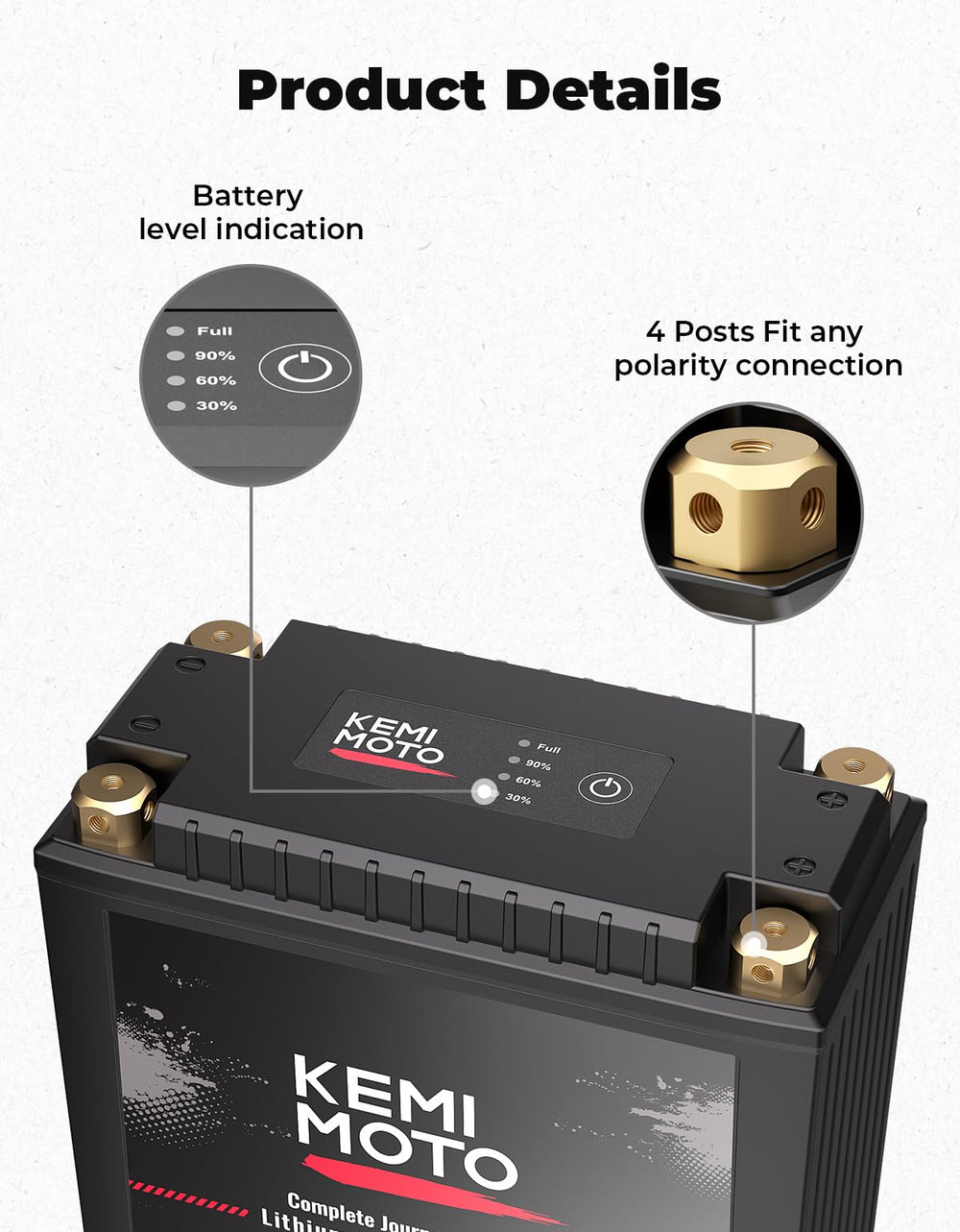 KEMIMOTO lithium battery pure copper terminals highlight high current conductivity