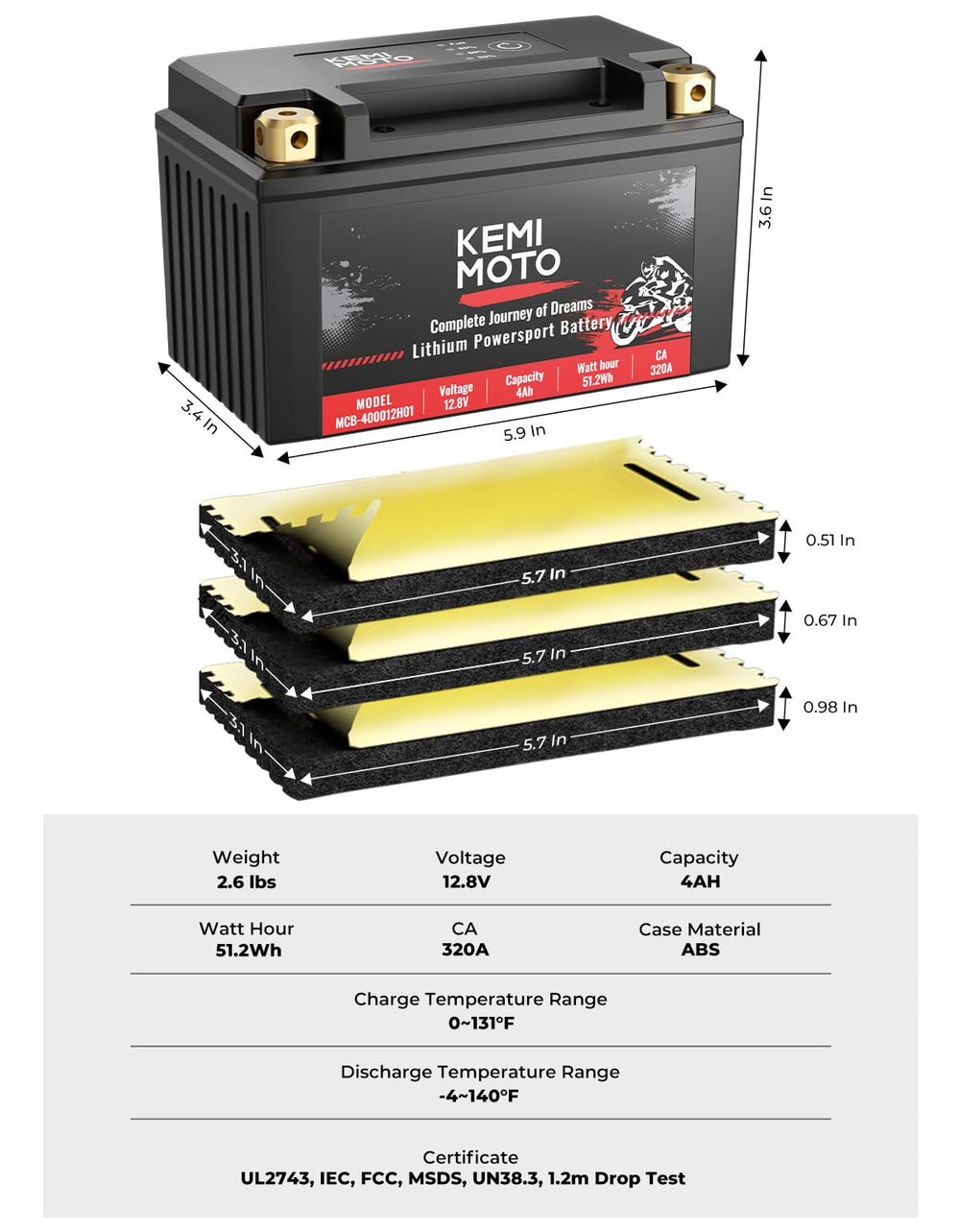 KEMIMOTO lithium battery universal mounting for powersports vehicles