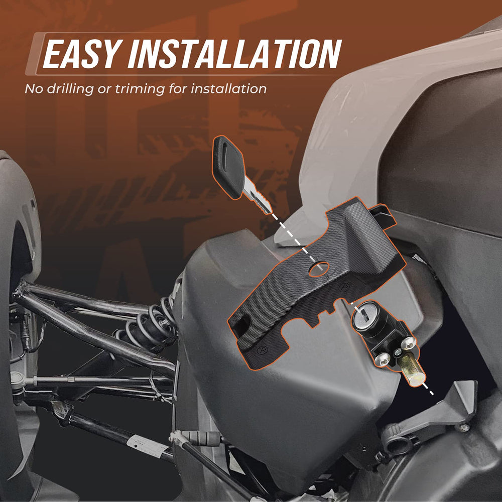KEMIMOTO lockable handbrake lever with installation video guidance on screen.