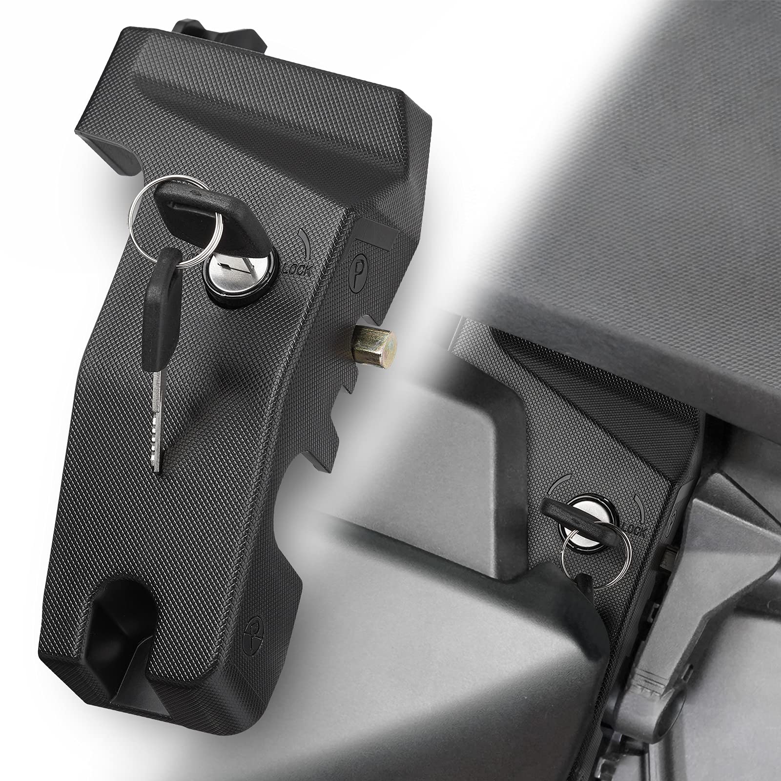 KEMIMOTO locking parking brake lever on Can-Am Ryker shows secure parking on inclines.