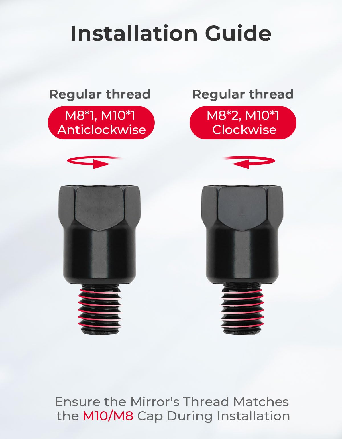 KEMIMOTO mirrors with M8/M10 thread mounts fit a wide range of handlebars.