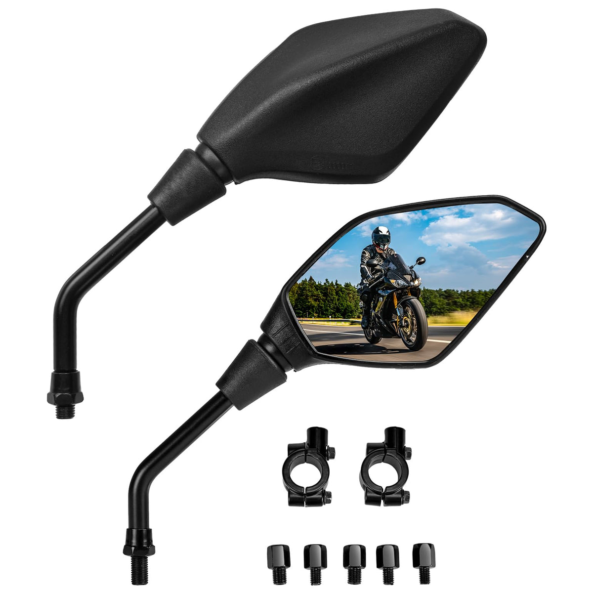 KEMIMOTO 360° adjustable mirror with ball-joint for flexible viewing angles.