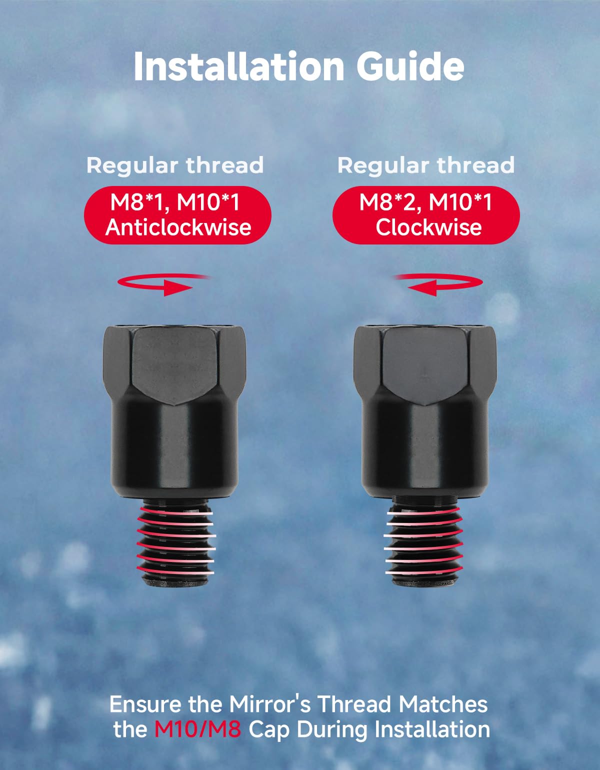 Universal compatibility with M8/M10 bolts fits most motorcycles and scooters.