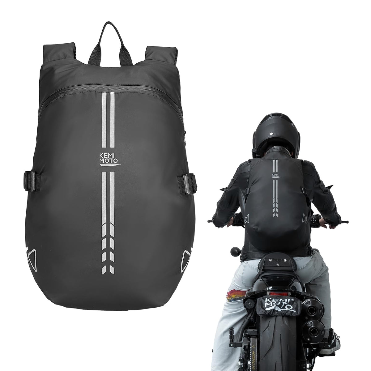 KEMIMOTO 40L backpack capacity view for helmets and laptop