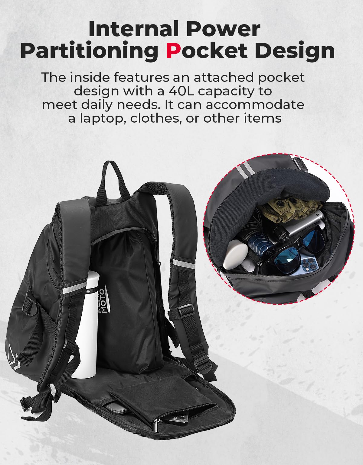 KEMIMOTO in daily commute setup with laptop and helmet