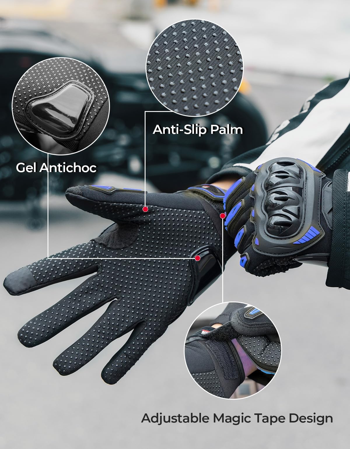 KEMIMOTO glove palm close-up highlighting anti-slip palms and gel padding