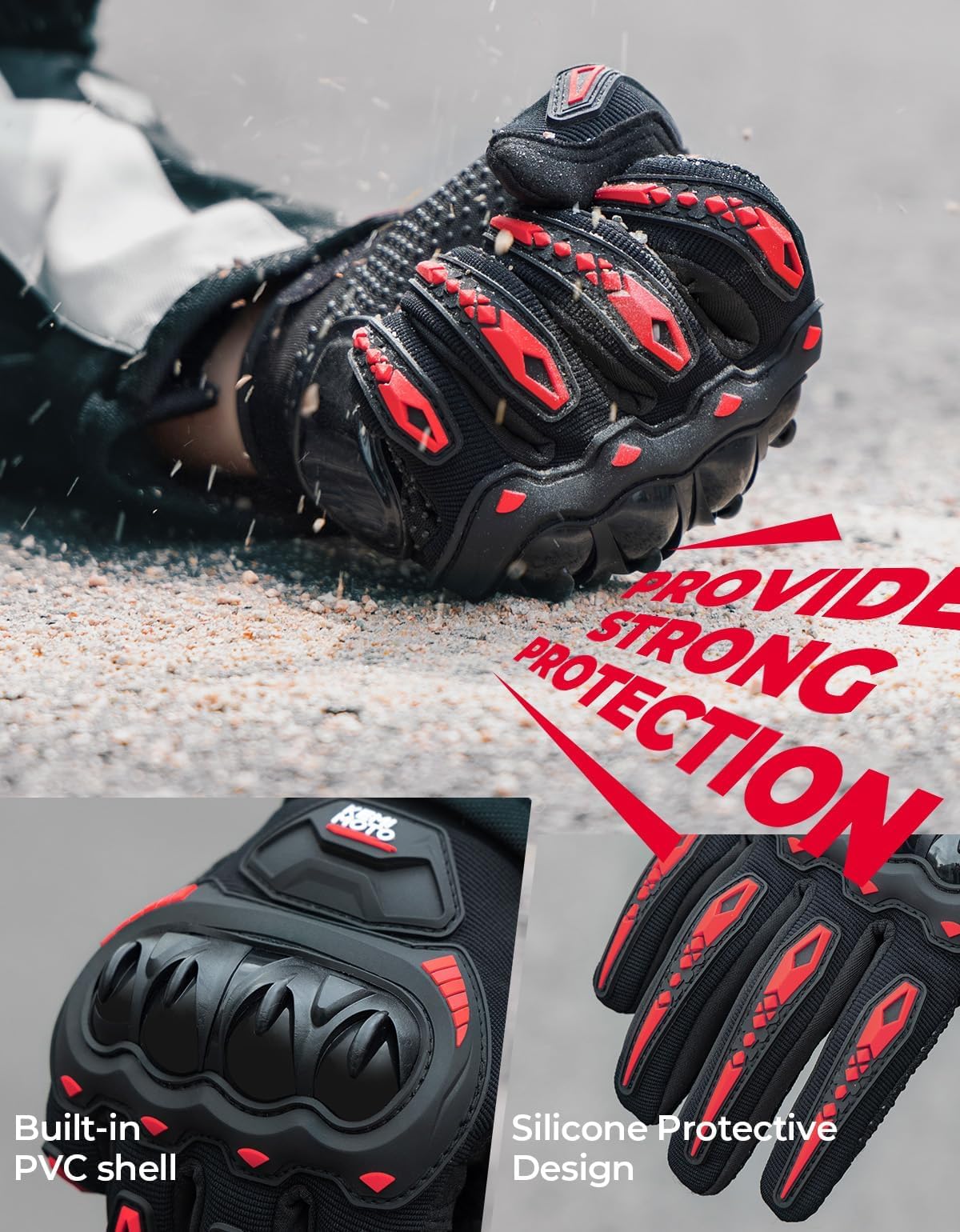 KEMIMOTO gloves with PVC shell resisting scratches and impacts.