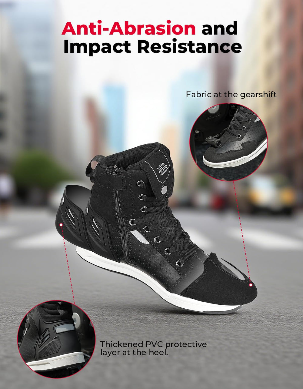 KEMIMOTO reinforced PVC heel protection shields the heel during impact.