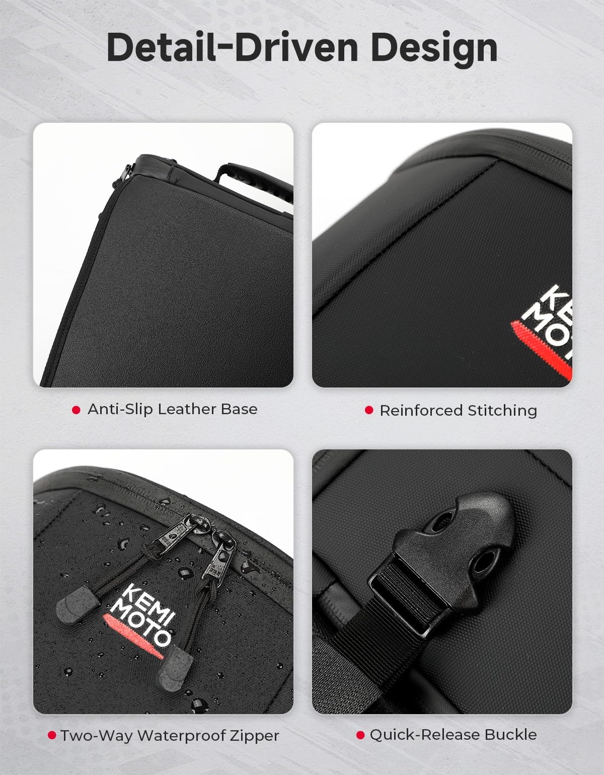 KEMIMOTO tail bag features aerodynamic design matching bike lines