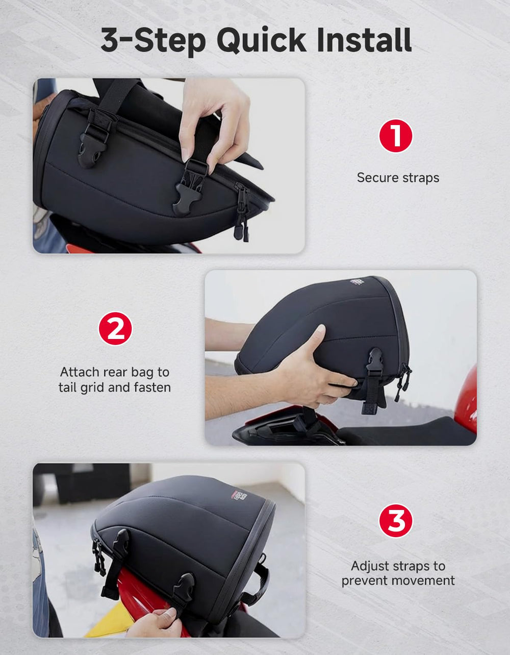 KEMIMOTO tail bag with quick-release buckle for fast attachment