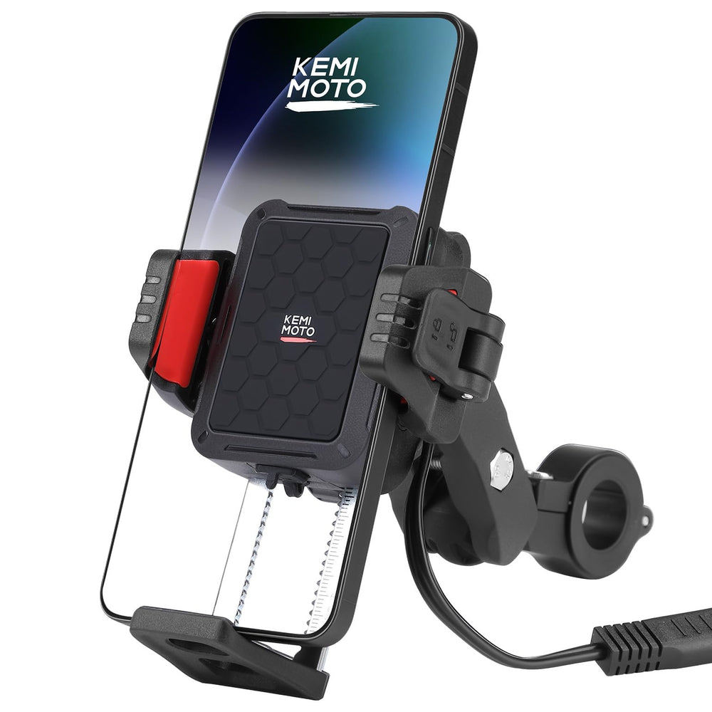 KEMIMOTO mount with wireless charger for on-the-go charging during rides.