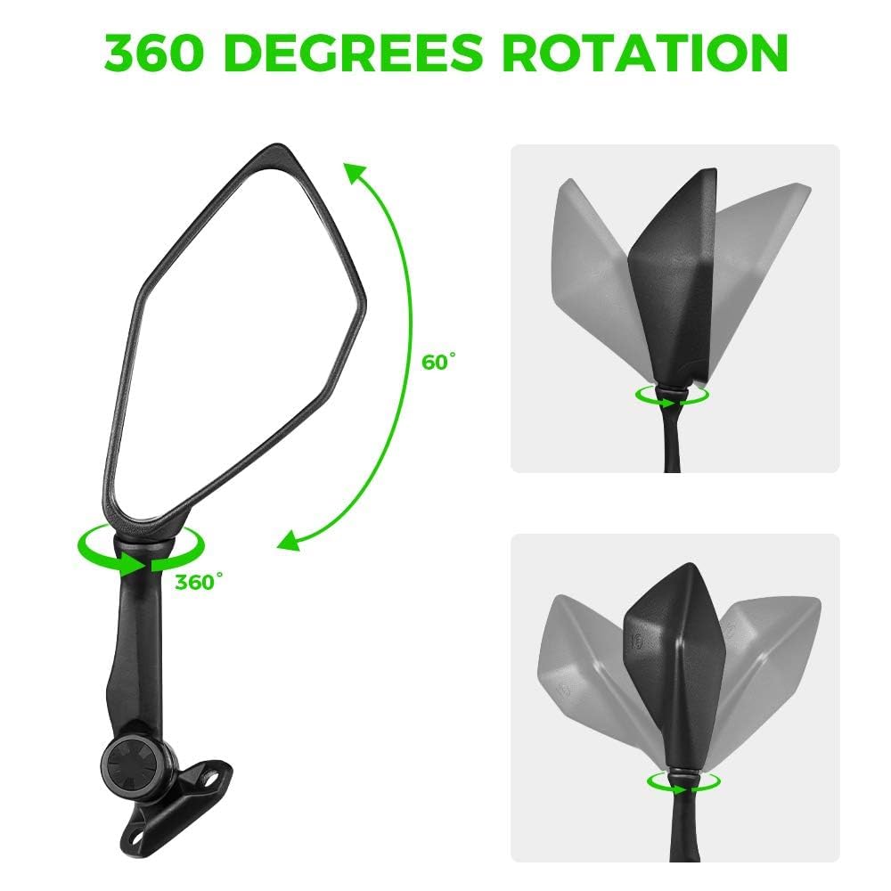 KEMIMOTO Ninja 300 mirror with 360-degree rotation for optimal angles.