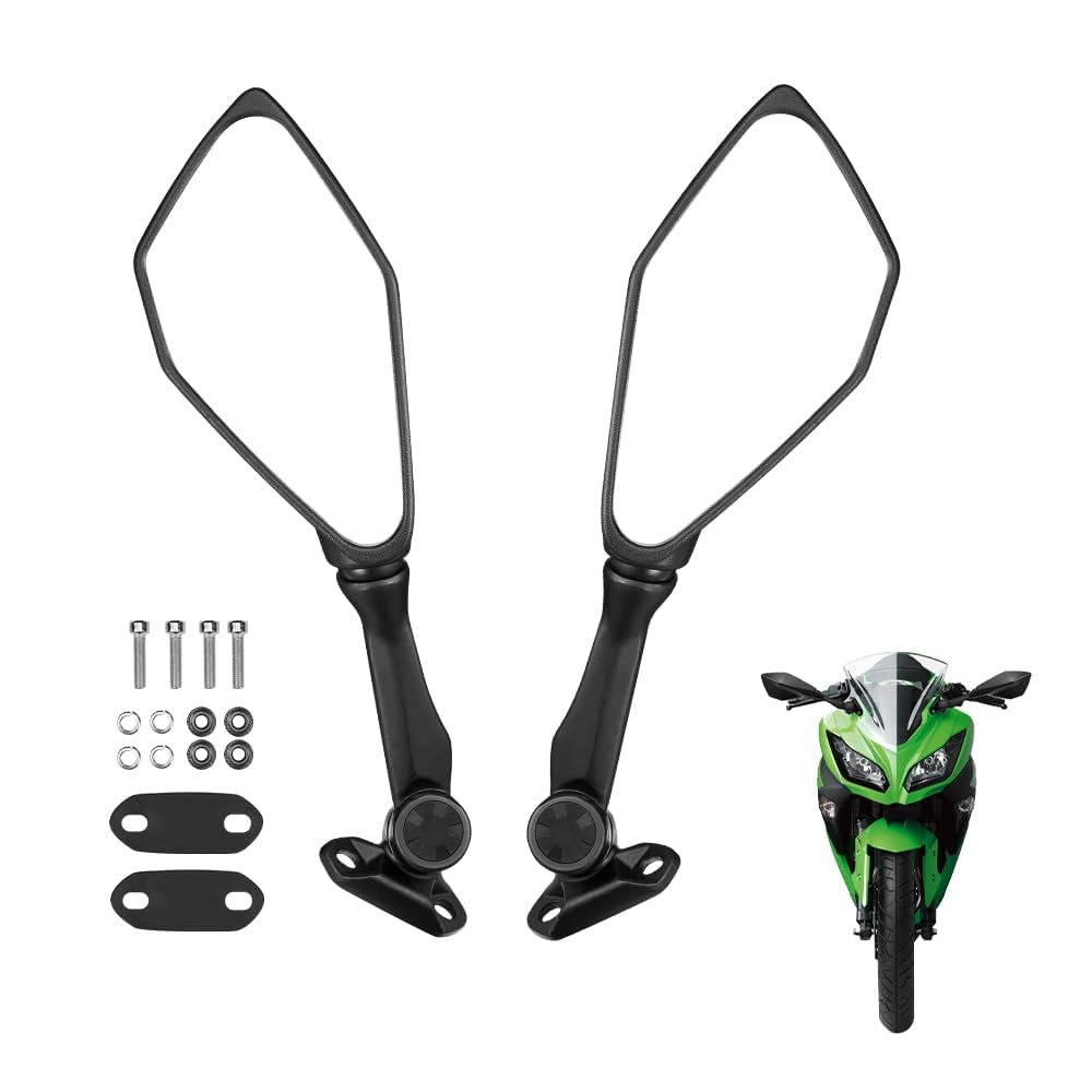 KEMIMOTO Ninja 300 left mirror with convex glass enhances wide rearview visibility.