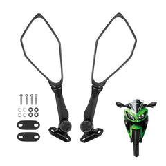 KEMIMOTO Ninja 300 left mirror with convex glass enhances wide rearview visibility.