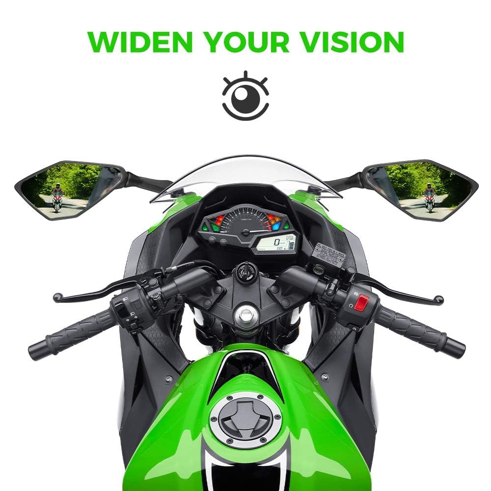 KEMIMOTO Ninja 300 right mirror with convex glass for clear field of view.