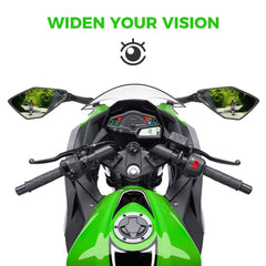 KEMIMOTO Ninja 300 right mirror with convex glass for clear field of view.