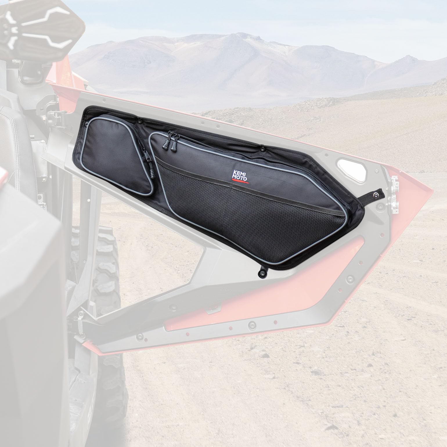 KEMIMOTO PRO XP front door bags front view showing extra storage for essentials.