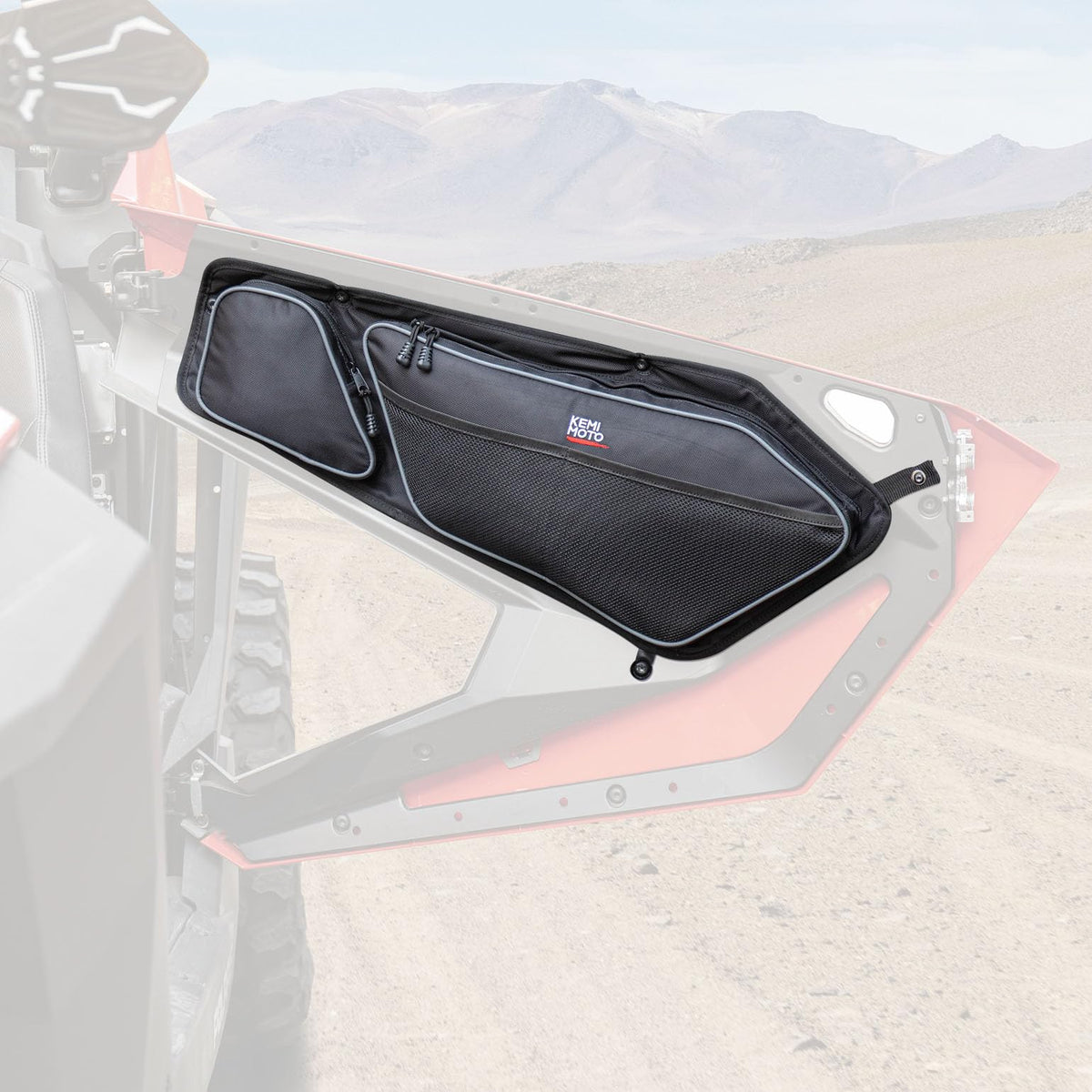 KEMIMOTO PRO XP front door bags front view showing extra storage for essentials.