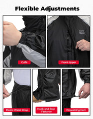 KEMIMOTO rain gear reflective strips on front and back boost night visibility.