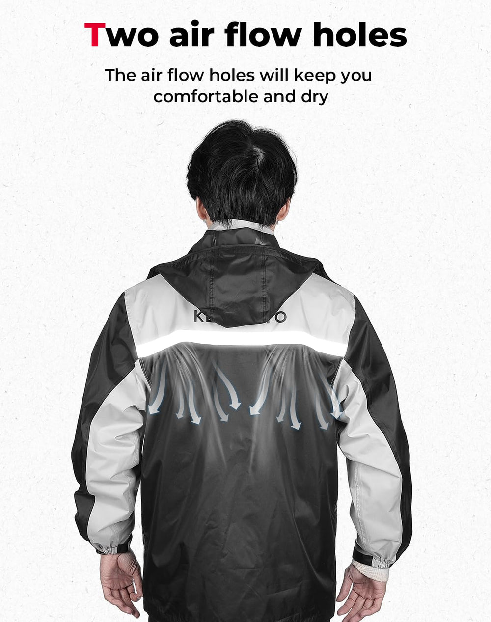 KEMIMOTO rain-suit jacket detail reveals glued seams for waterproofing