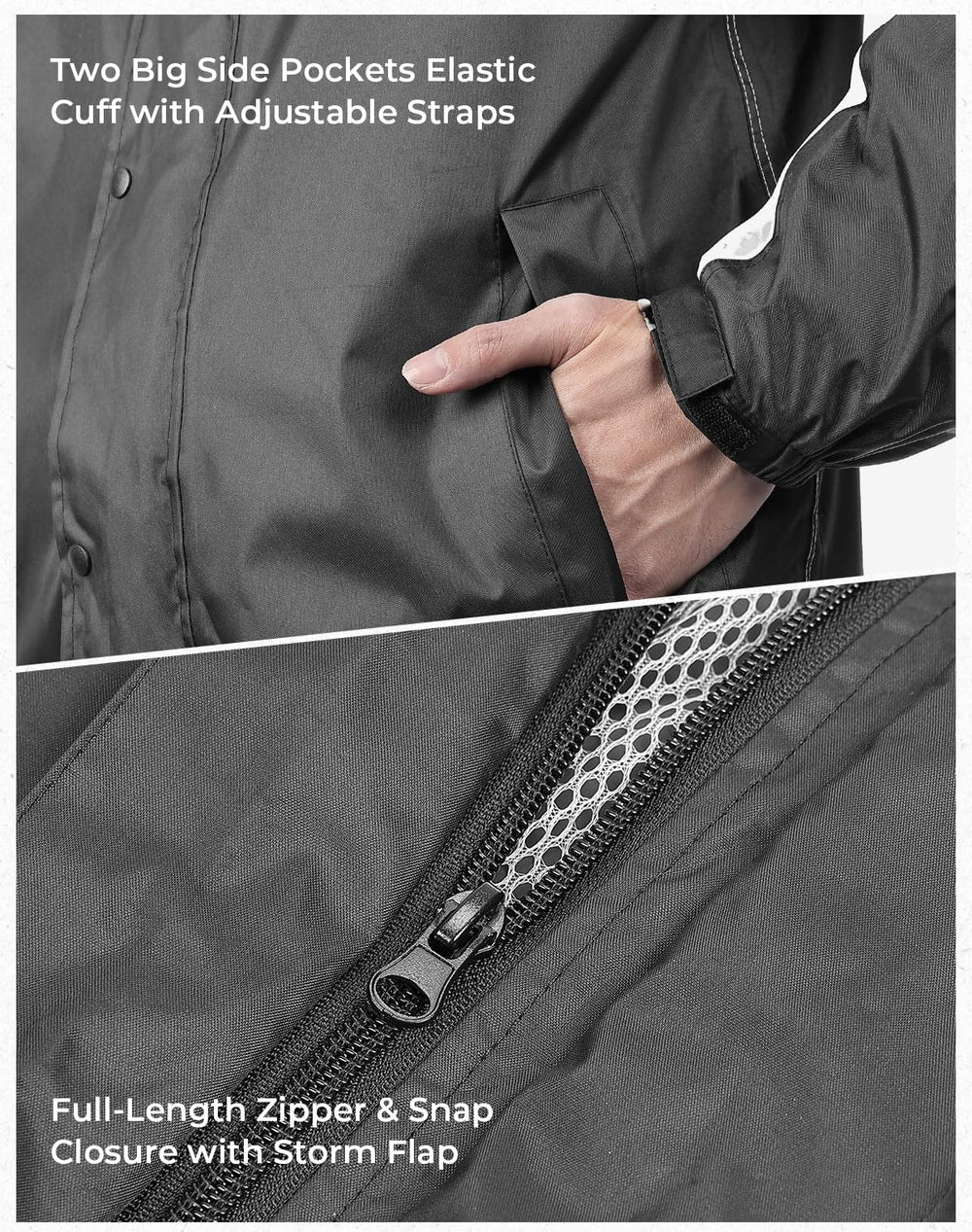 KEMIMOTO rain-suit reflective strips image emphasizes night visibility for riders