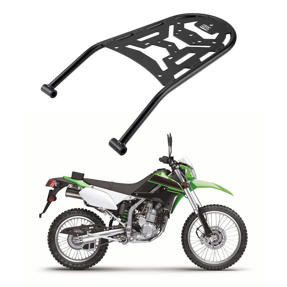 KEMIMOTO rear rack on KLX300 with multiple mounting points for gear
