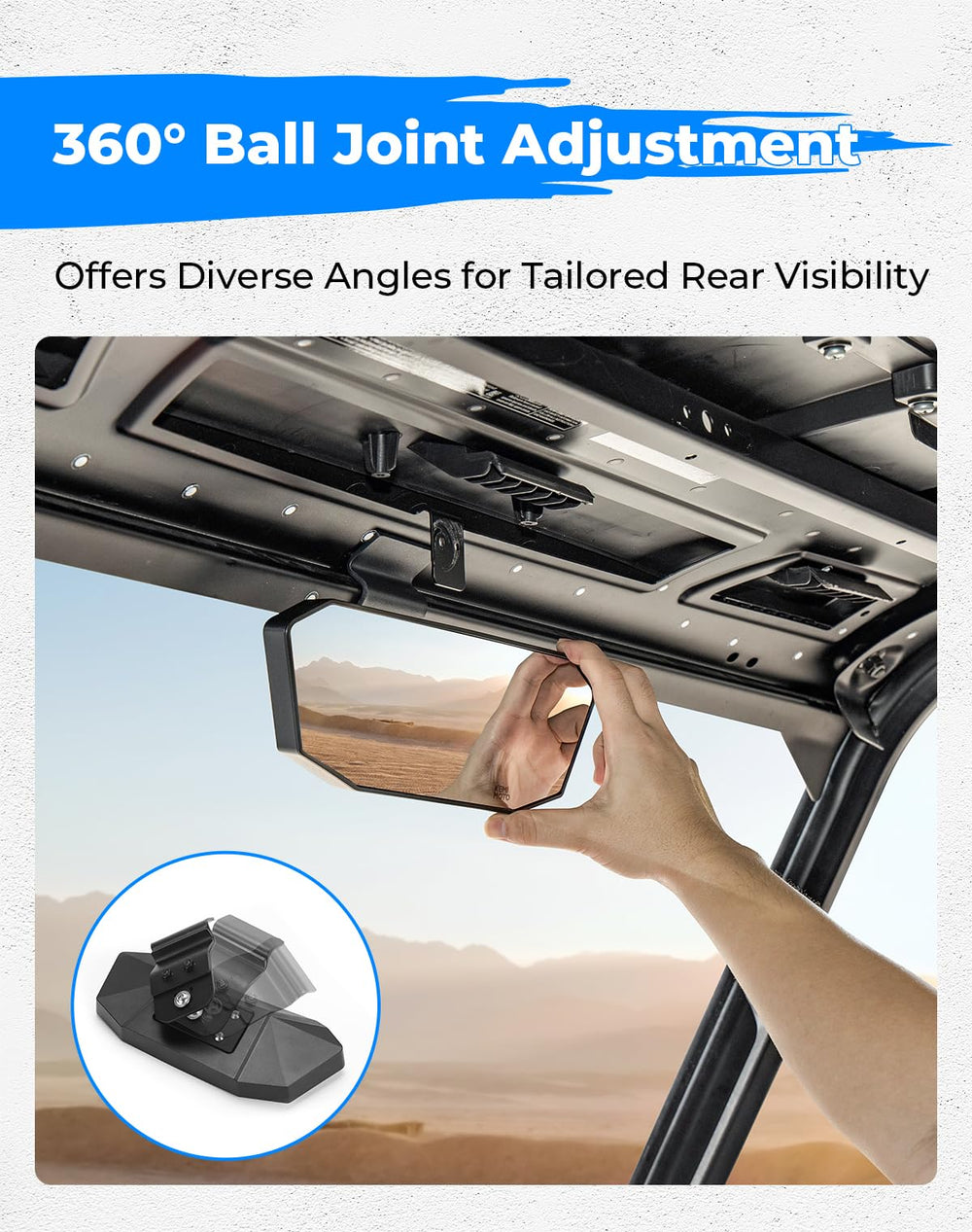 KEMIMOTO rear-view mirror for Polaris Ranger provides expanded rear visibility.