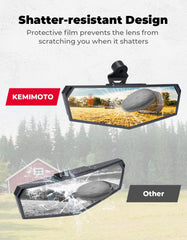 KEMIMOTO rear view mirror with shatterproof glass for safer driving in bad weather.