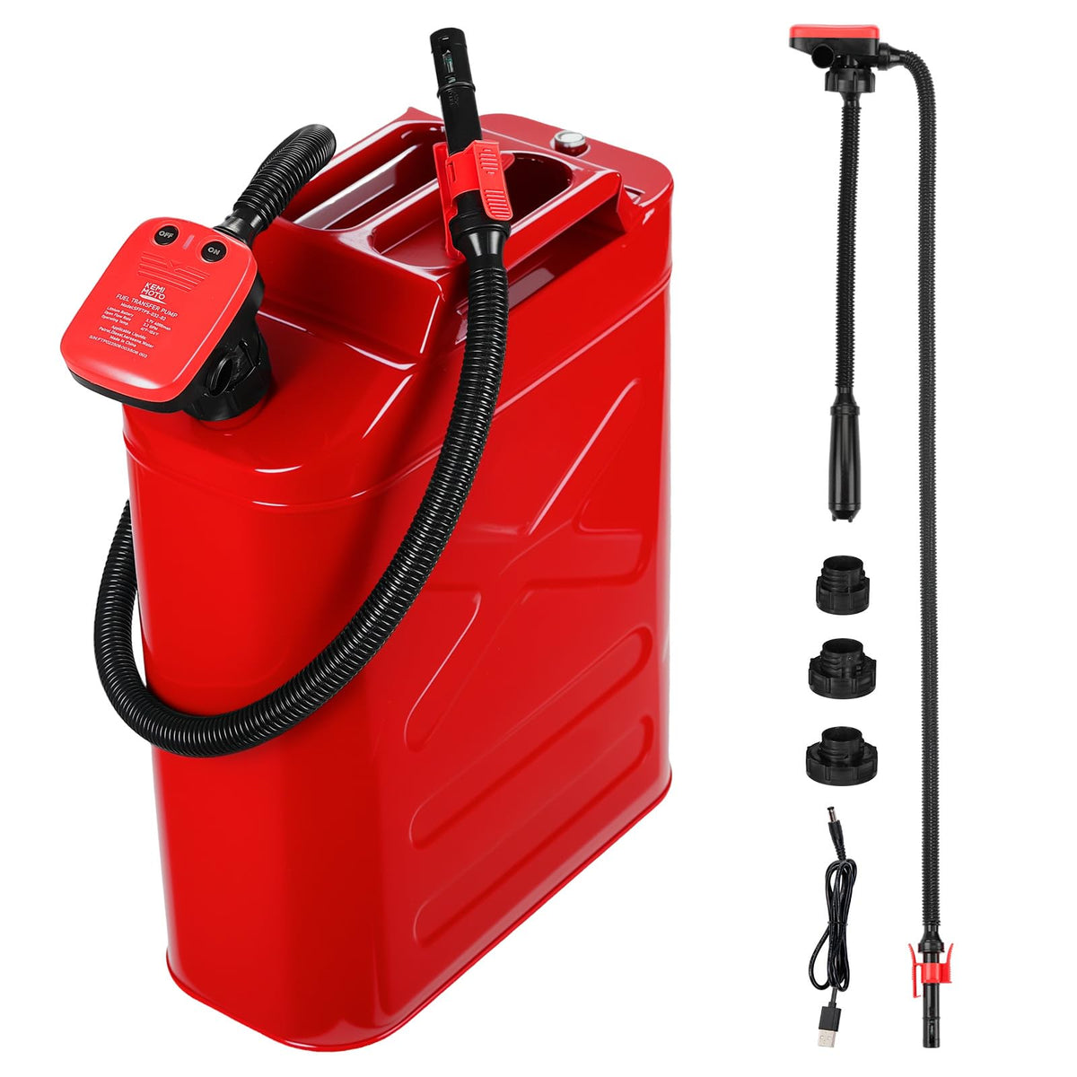 Kemimoto rechargeable fuel transfer pump battery image showing extended cordless operation.