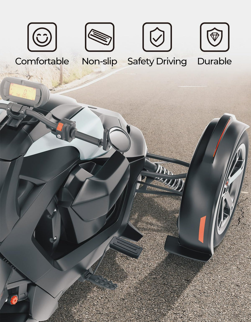 KEMIMOTO Ryker foot rest matte black finish enhances ride aesthetics.