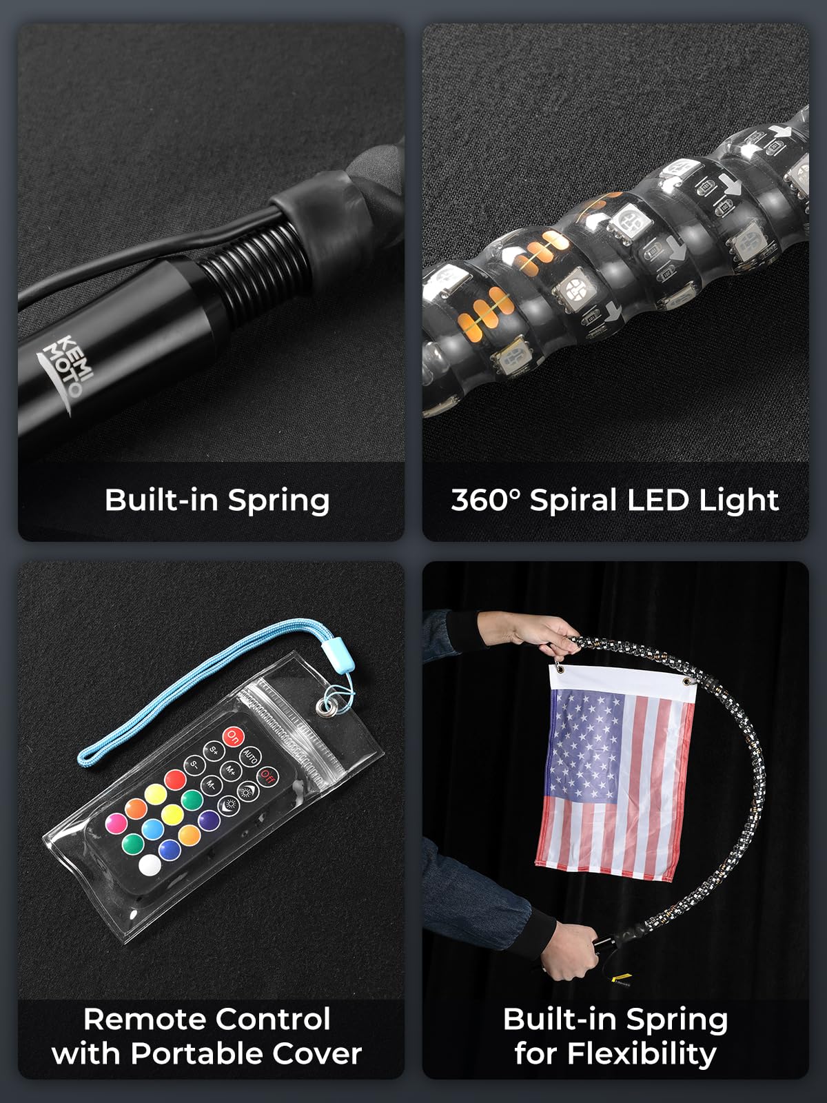 KEMIMOTO package includes USA flags and mounting hardware.