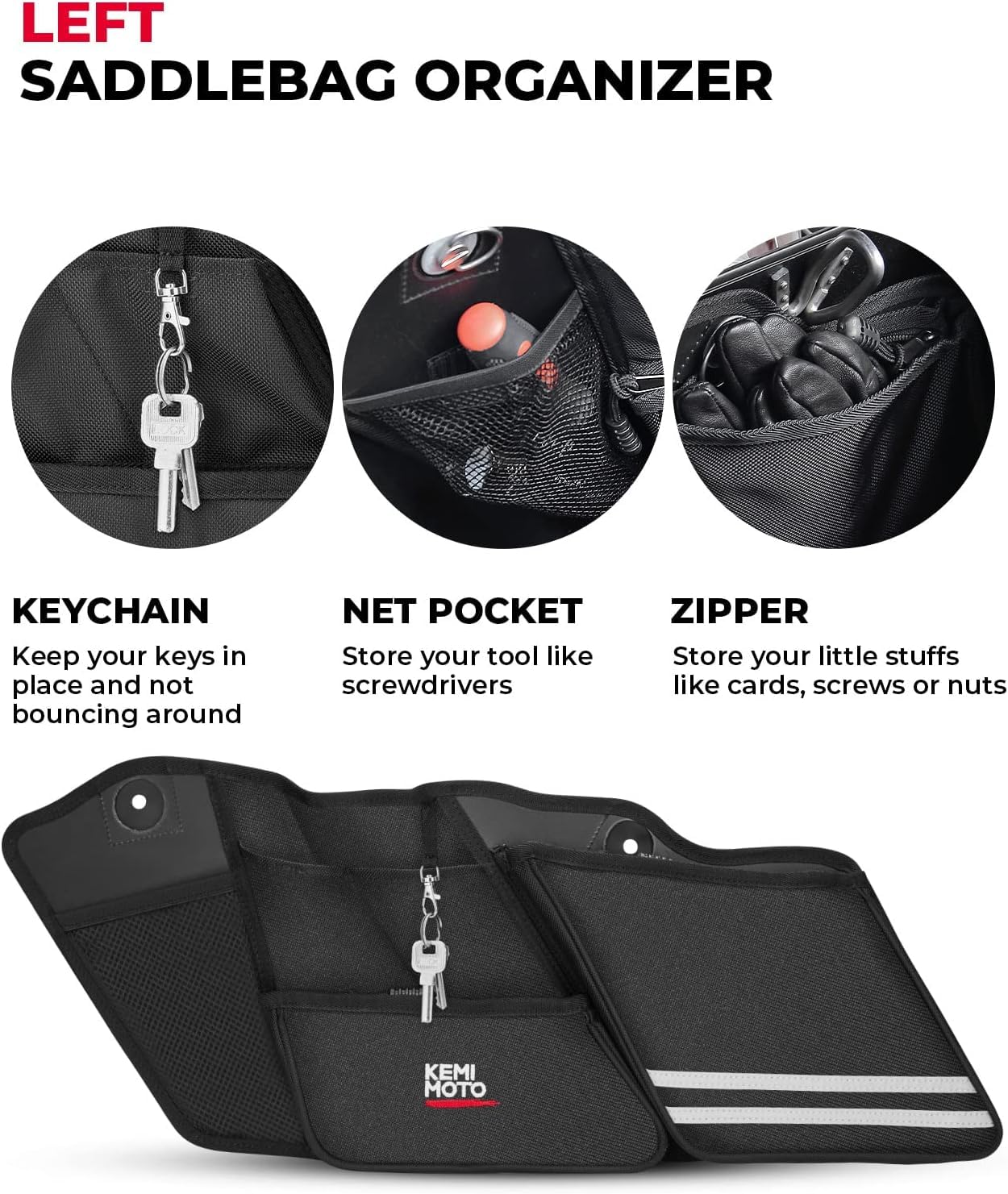 KEMIMOTO multiple-pocket design keeps phones, keys, and documents organized