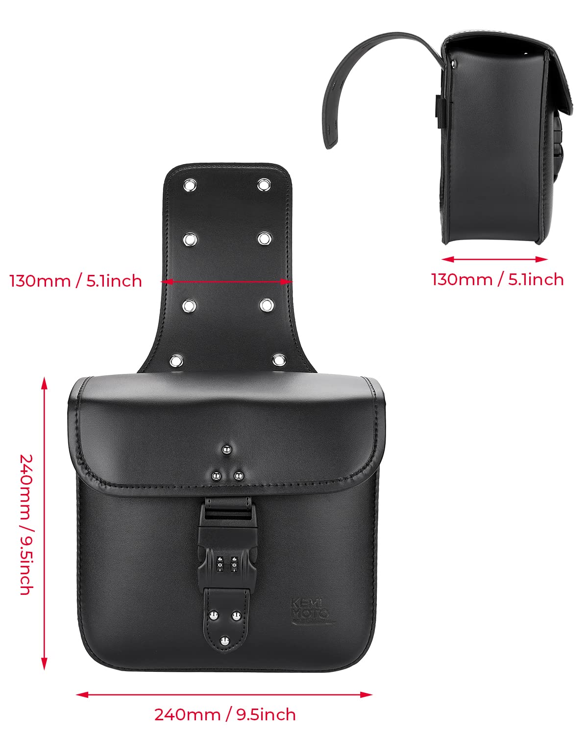 KEMIMOTO saddlebags showcase premium PU leather finish for a sharp bike look.