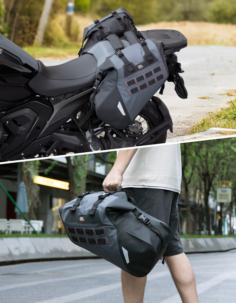 KEMIMOTO saddlebags rackless design enables mounting without racks.