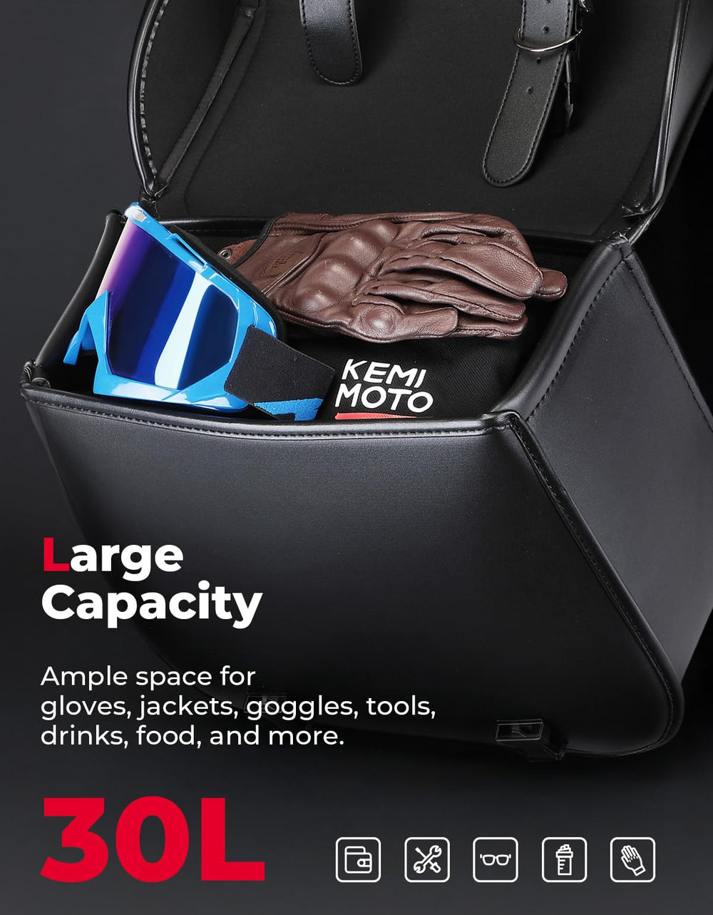 KEMIMOTO saddlebags mounted on motorcycle for broad compatibility