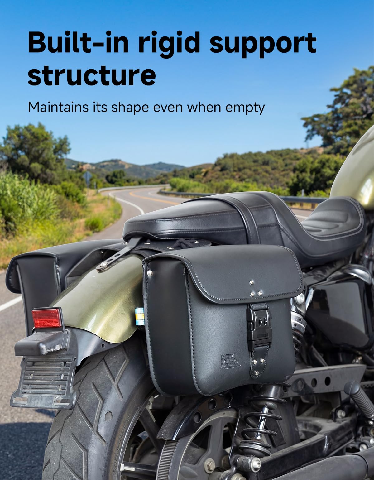 KEMIMOTO saddlebags provide universal fit for a range of bikes including Sportster and Softail.