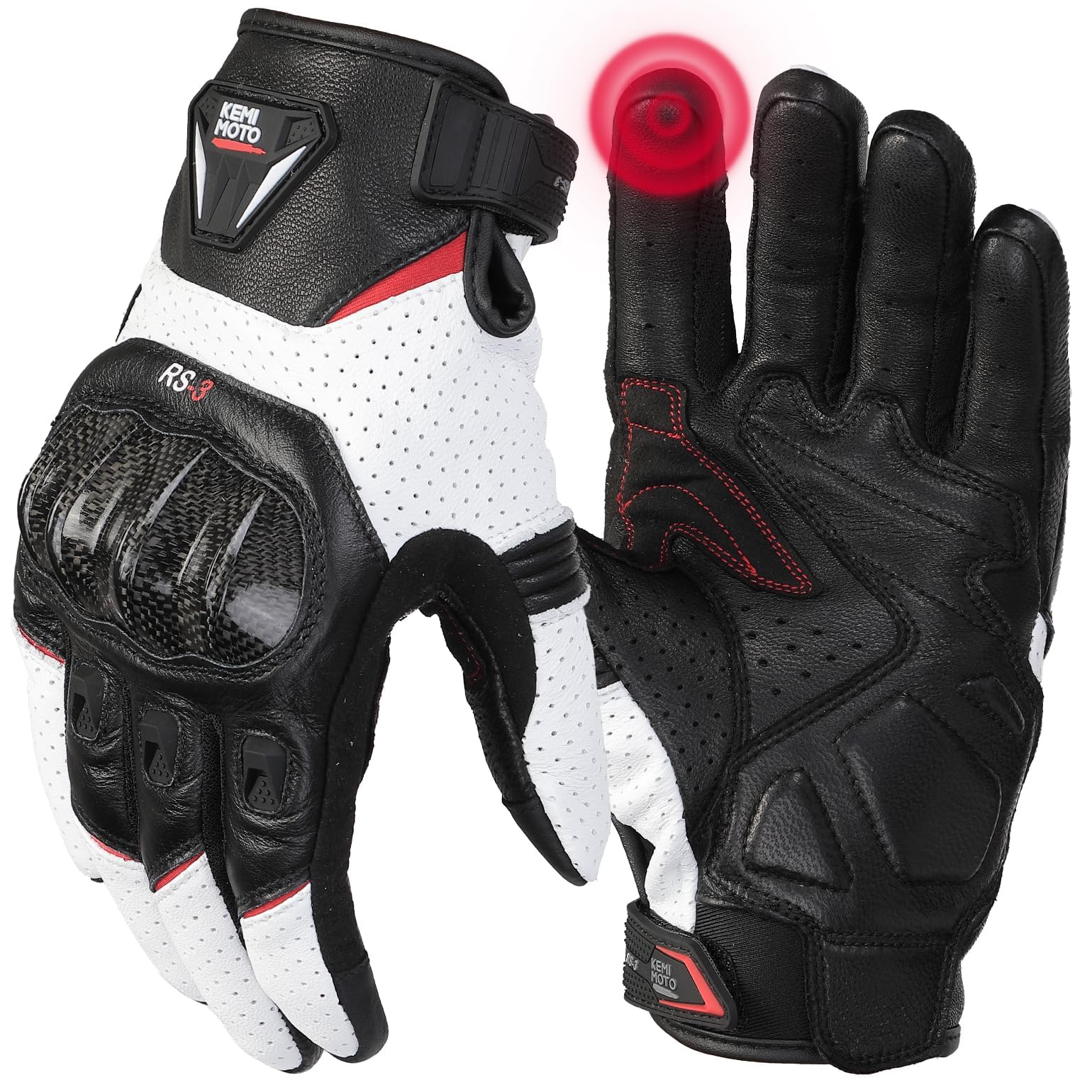 KEMIMOTO sheepskin leather gloves back view showing durable grip for winter rides.
