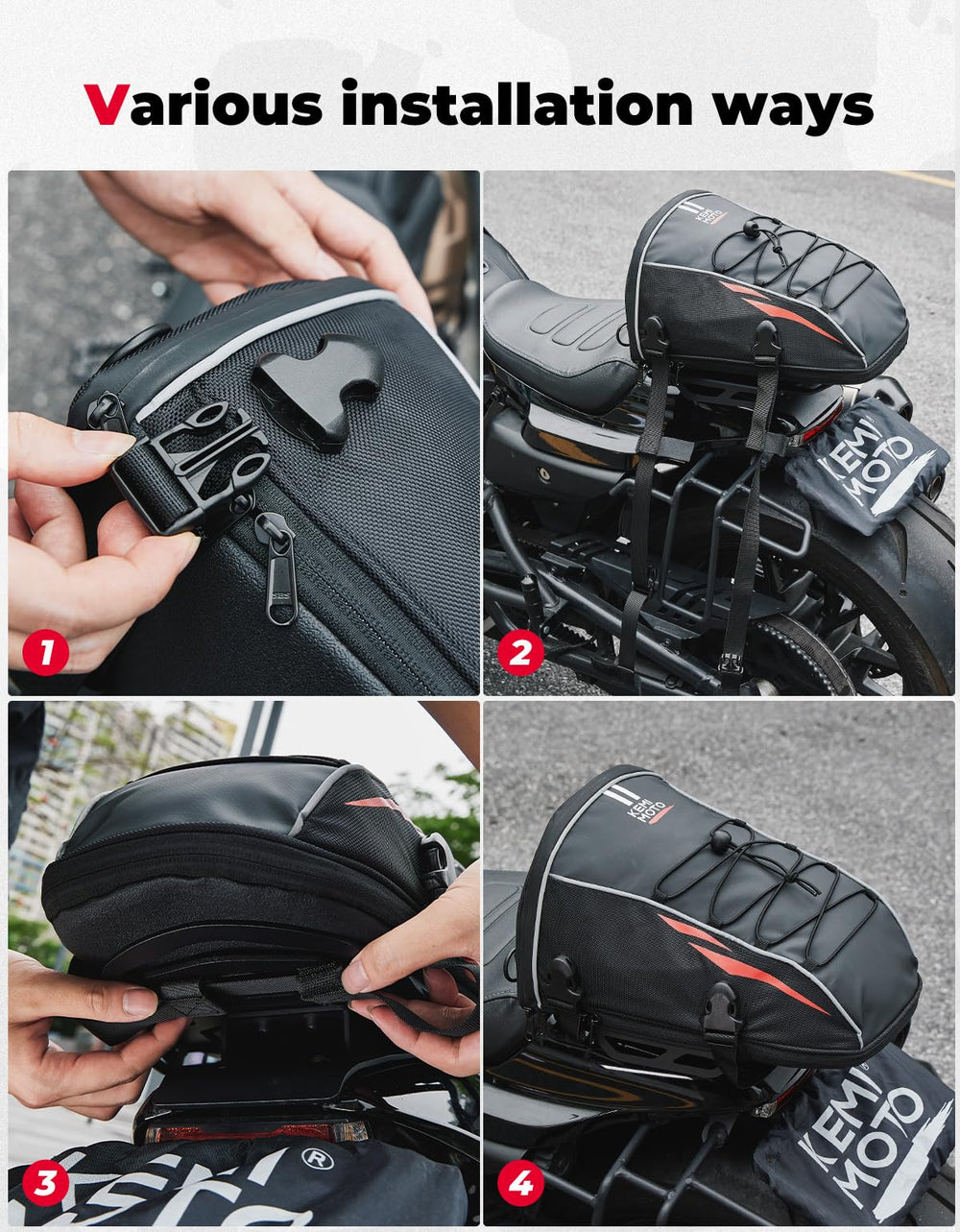 KEMIMOTO shoulder strap enables easy hand carry off the bike.