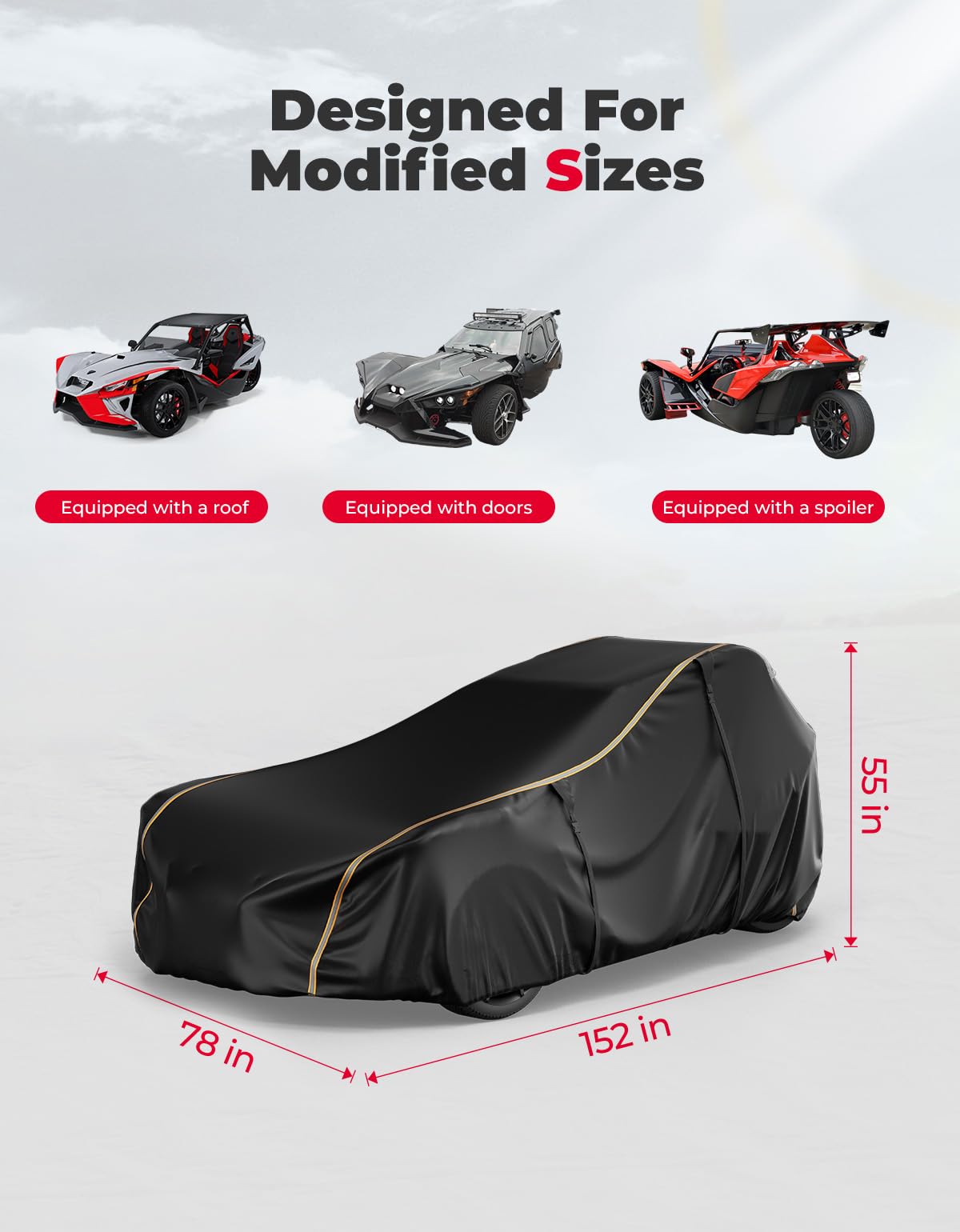 KEMIMOTO Slingshot cover side view highlighting waterproof fabric and durable seams.