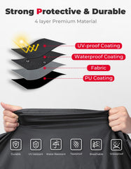 KEMIMOTO cover secured with windproof straps in breezy conditions.