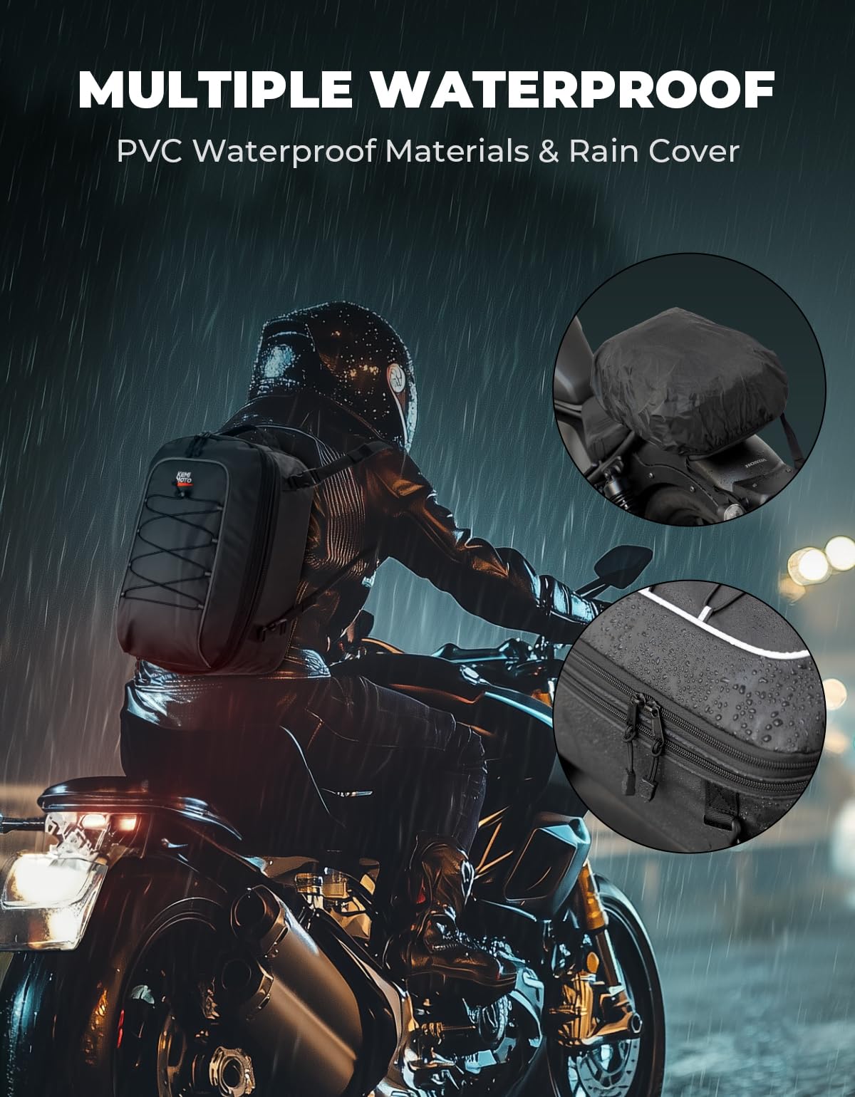 KEMIMOTO tail bag multifunctional straps secure riding and carrying.
