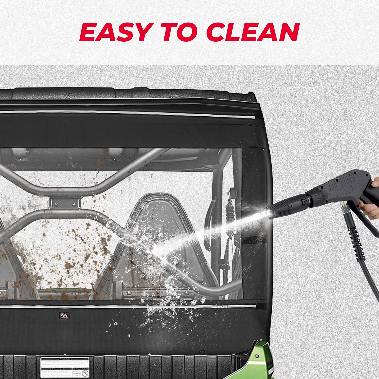 Dust-proof rear window blocks wind-blown dust and debris on rugged trails