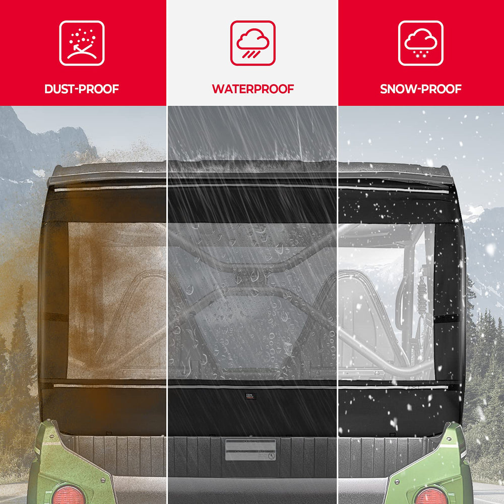 Kemimoto Teryx soft rear window showing reflective strips for night visibility