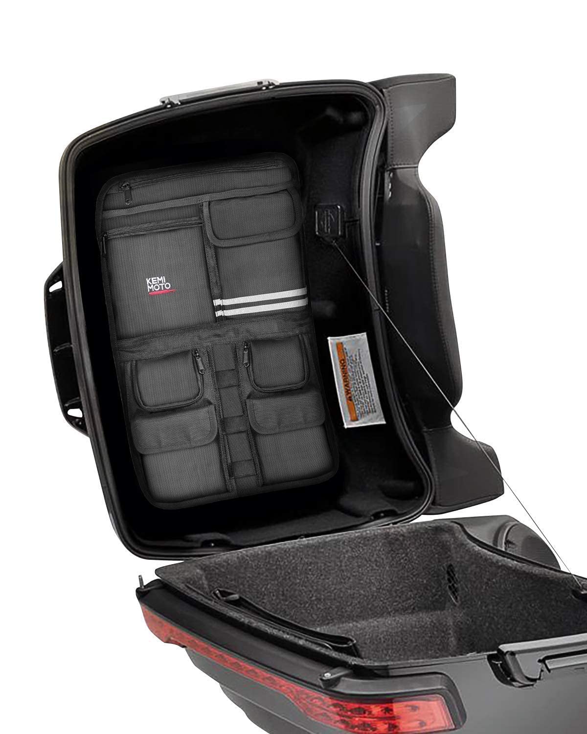 KEMIMOTO lid organizer complete kit displays full setup for touring bikes.
