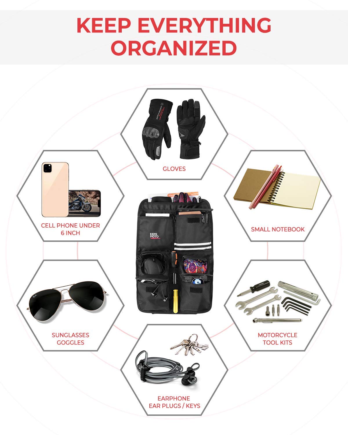 KEMIMOTO lid organizer multi-pocket demonstrates organized storage for small items.