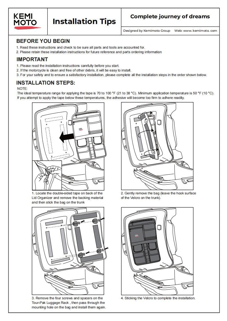 KEMIMOTO lid organizer in-use on Road King shows accessible storage.