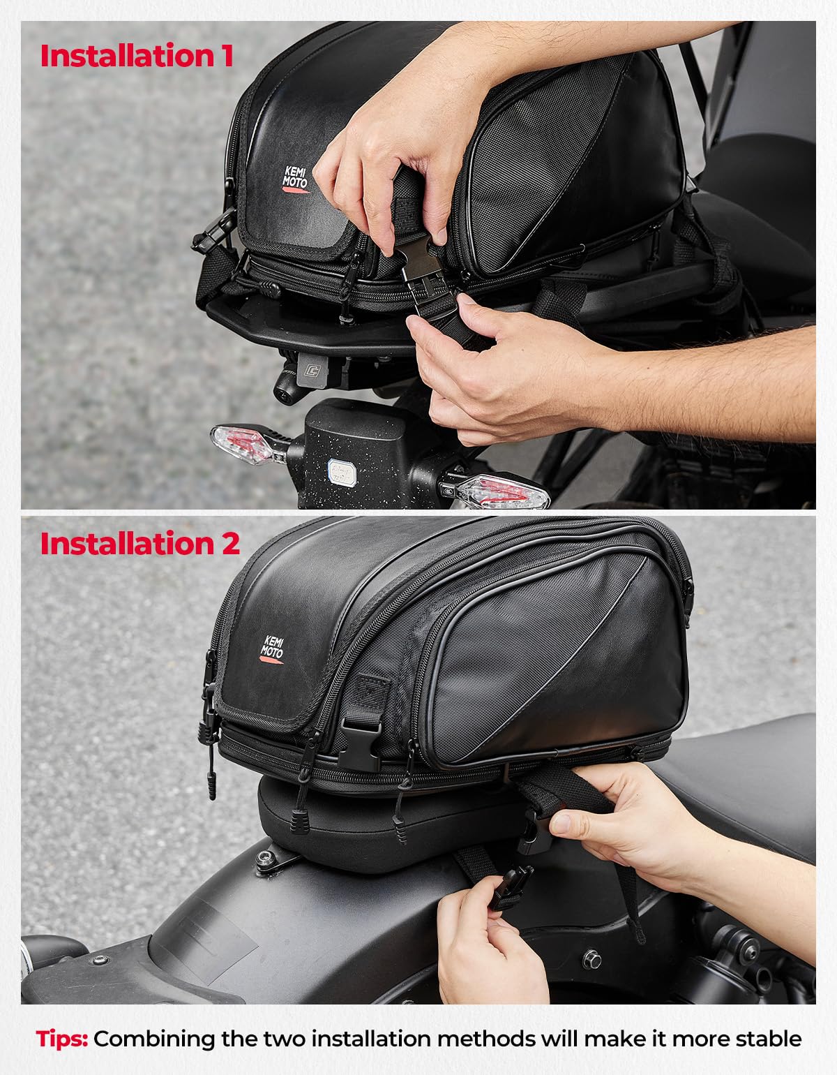 KEMIMOTO touring-ready tail bag on a cruiser.